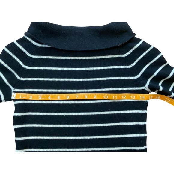 100% Cashmere Marshall Fields Black and White Striped Boatneck Sweater - Picture 5 of 7